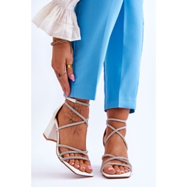 FJ1 Damen Ledersandalen mit Zirkonia High Heels Weiß Liviano 1