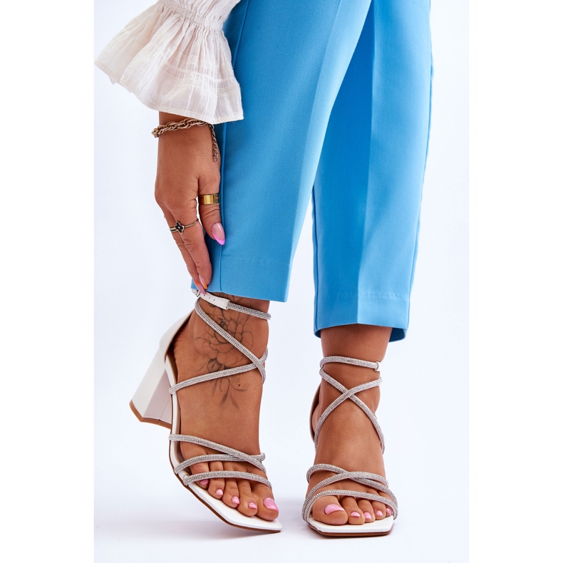 FJ1 Damen Ledersandalen mit Zirkonia High Heels Weiß Liviano 1