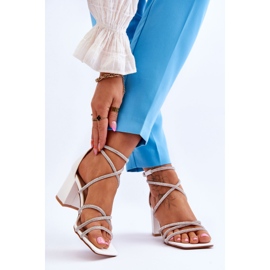 FJ1 Damen Ledersandalen mit Zirkonia High Heels Weiß Liviano 2