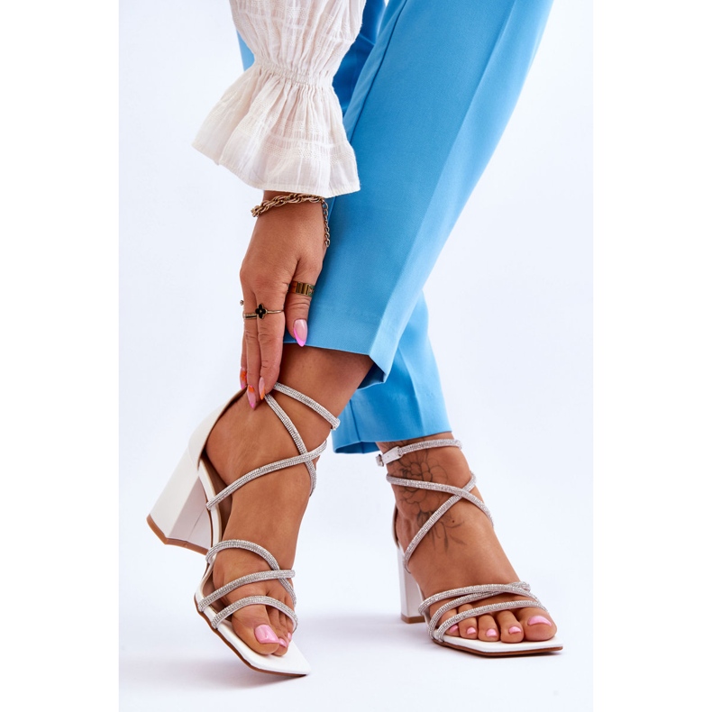 FJ1 Damen Ledersandalen mit Zirkonia High Heels Weiß Liviano 2