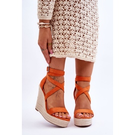 FJ1 Bequeme orangefarbene Lemira Sandalen mit hohem Keilabsatz 1