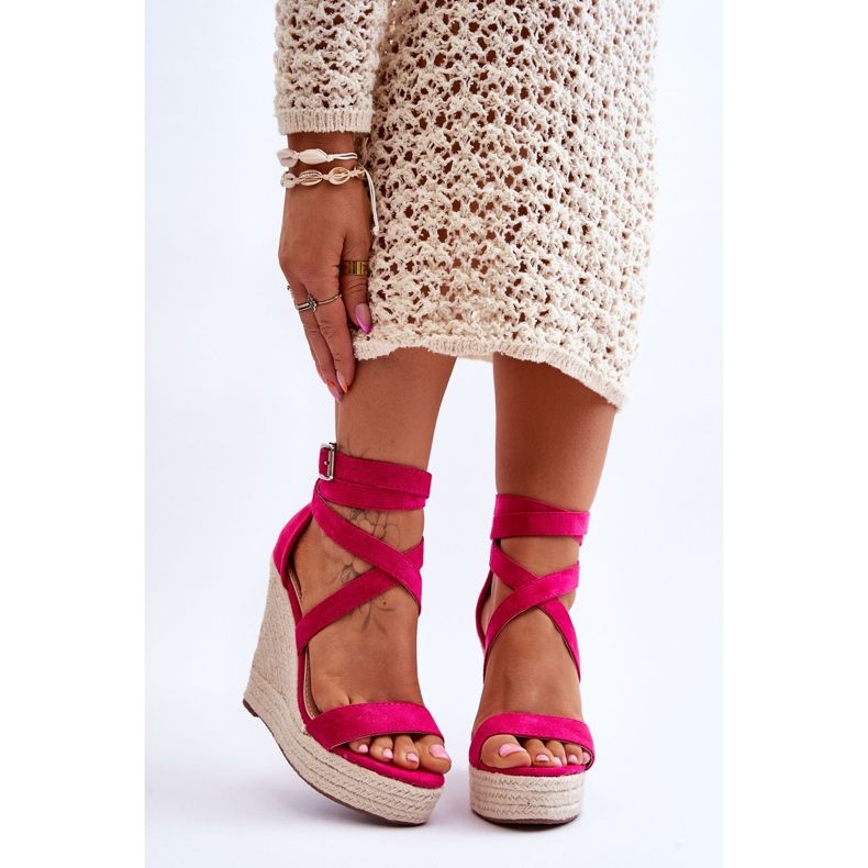 FJ1 Bequeme Sandalen mit hohem Keilabsatz Fuchsia Lemira rosa 1