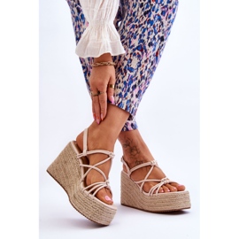 Nessia Modische Keilsandalen mit Zopf beige braun 2