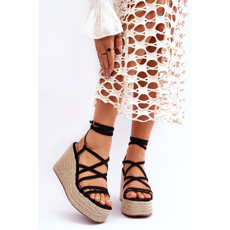 Keilsandalen aus Leder Schwarz Margaritt 1