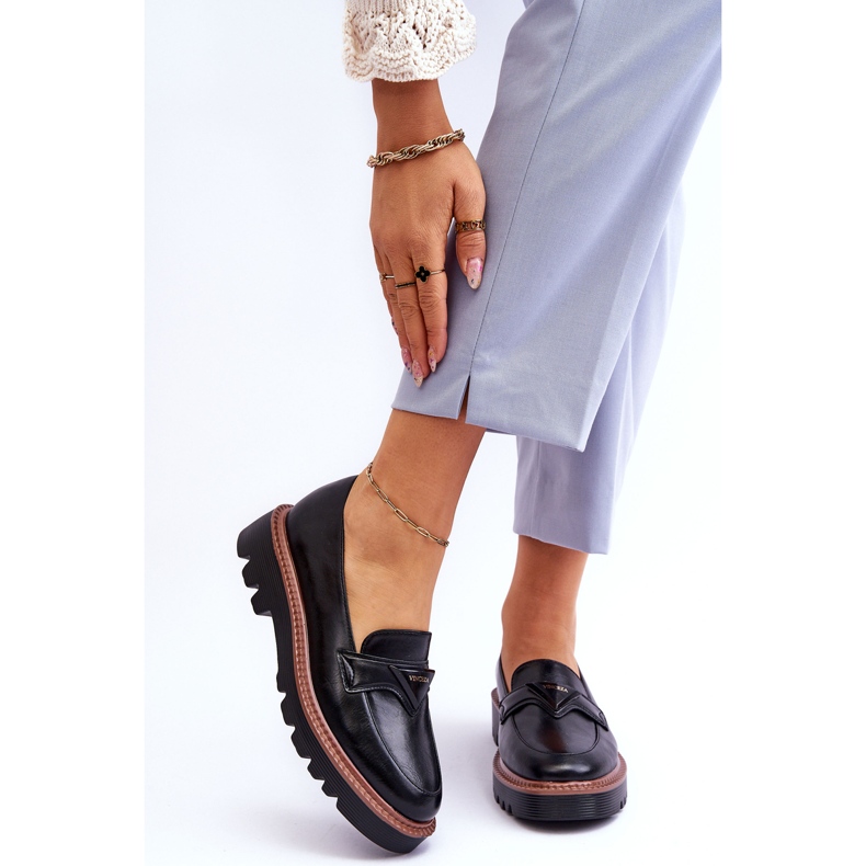 Vinceza Damen-Leder-Slipper auf der Plattform mit Dekoration Schwarz Jonett 1