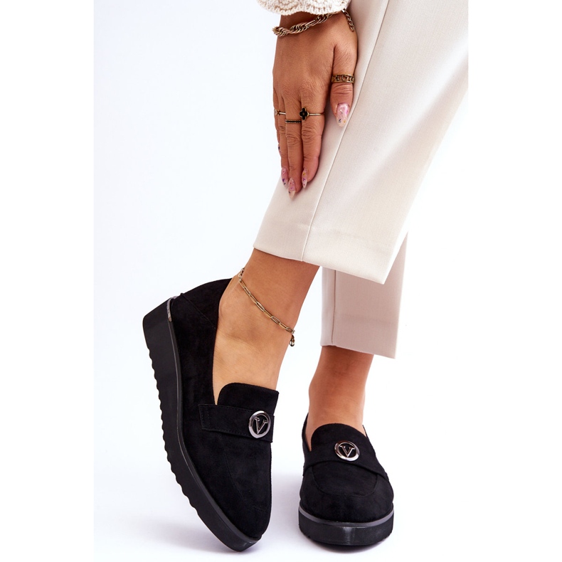 Vinceza Loafer aus Wildleder mit niedrigem Keilabsatz für Damen Schwarz Synthia 1