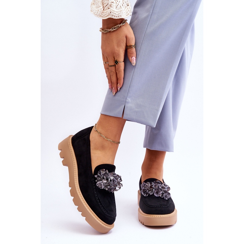 Vinceza Modische Wildleder-Loafer mit Kristallen Black Demeris schwarz 1