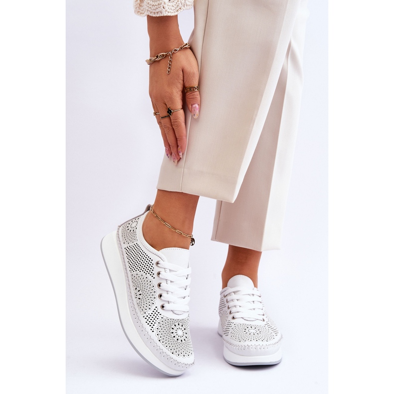 Vinceza Durchbrochene Sportschuhe aus Leder für Damen Weiß Marea 1