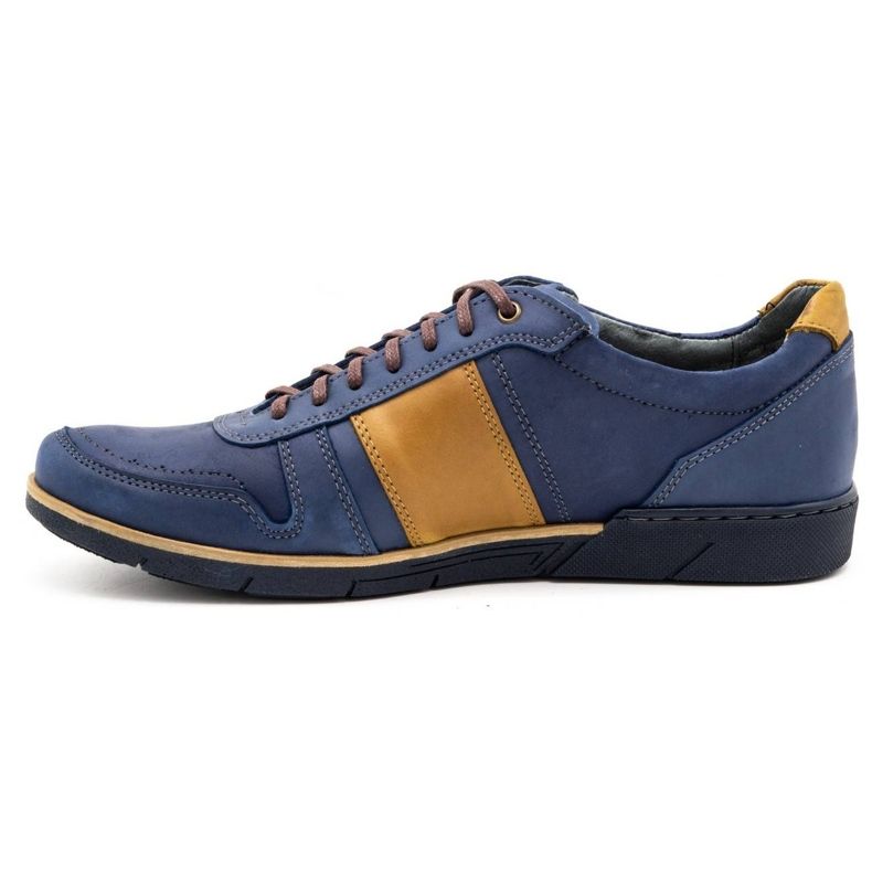 Polbut Freizeitschuhe für Herren aus Leder 2113 marineblau navy blau gelb 2