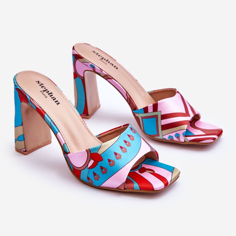 FS1 Gemusterte Damenschuhe mit Absatz Blau Adelise beige rot rosa 1