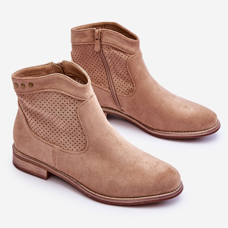 S.Barski Flache Fersenstiefel aus Wildleder für Damen Beige Liana 1