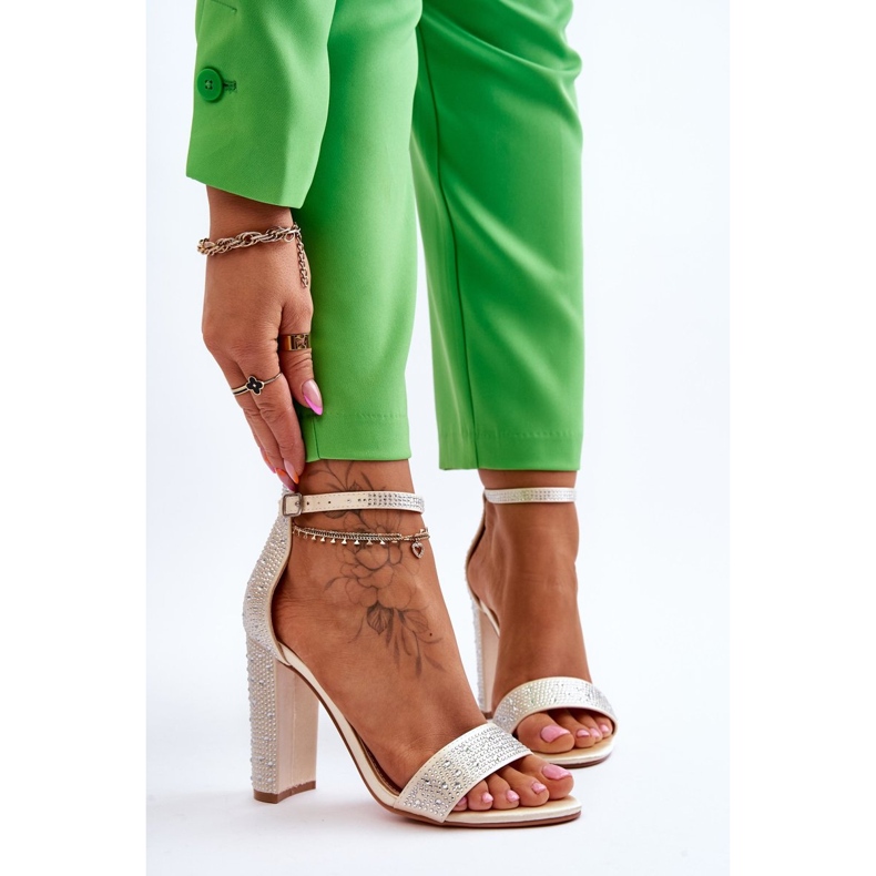 Damen-Sandalen mit hohem Absatz und Zirkonia beige Idealistic 1