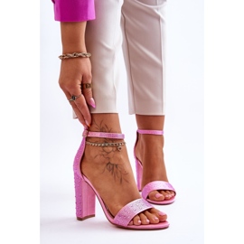 Damensandalen auf High Heels mit Strasssteinen Rosa Idealistisch 1