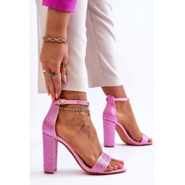 Damensandalen auf High Heels mit Strasssteinen Rosa Idealistisch 2