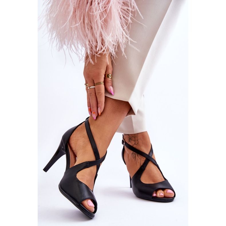 Modische Ledersandalen mit Absatz Sergio Leone SK429 Schwarz 2