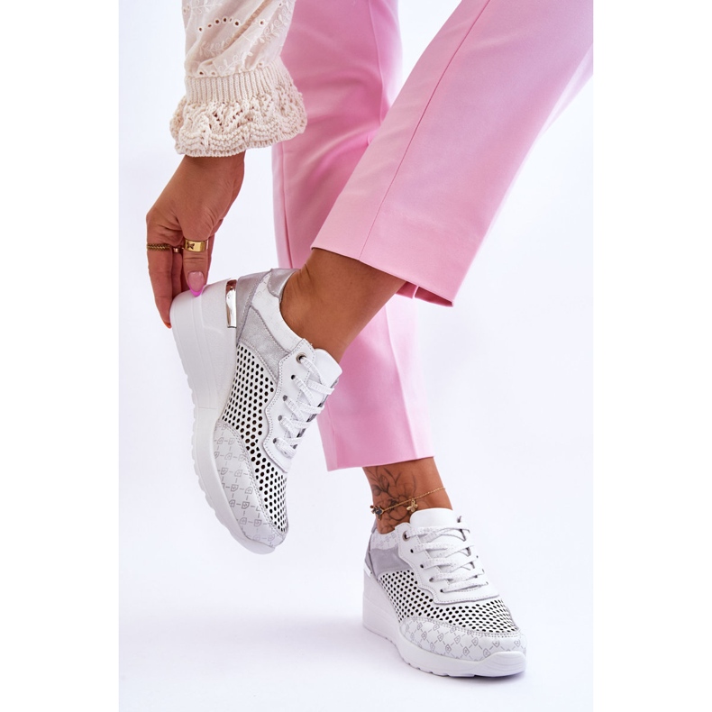 S.Barski Durchbrochene Turnschuhe aus Leder für Damen Weiß Virginia 2