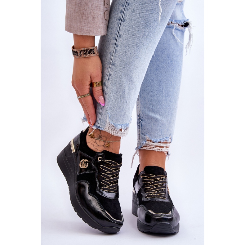 S.Barski Sportschuhe aus Leder mit Keilabsatz für Damen Schwarz Rebeca 1