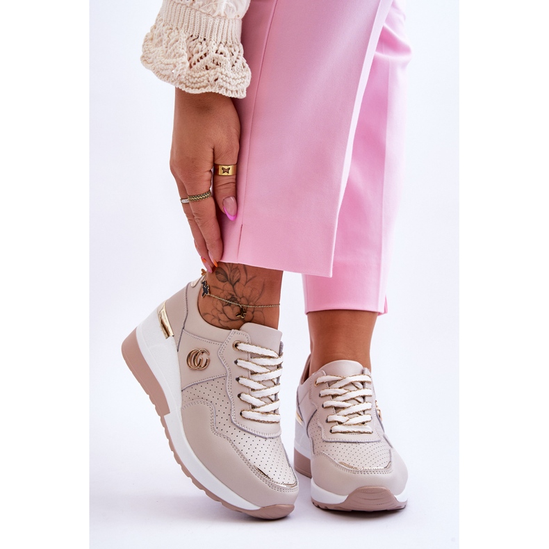 S.Barski Damen Rebeca Beige Wedge Sportschuhe aus Leder 1