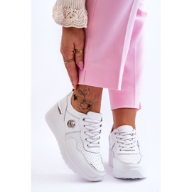 S.Barski Sportschuhe aus Leder mit Keilabsatz für Damen Weiß-Silber Rebeca 1