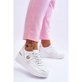 S.Barski Sportschuhe aus Leder mit Keilabsatz für Damen Weiß-Silber Rebeca 2