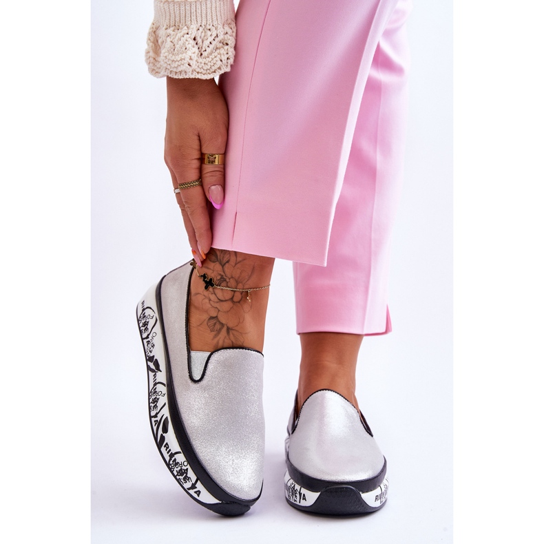 S.Barski Damen-Sneaker aus Leder zum Hineinschlüpfen Silber Ottavia 1