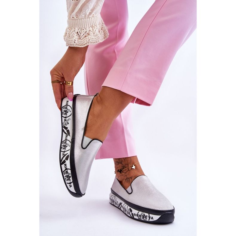S.Barski Damen-Sneaker aus Leder zum Hineinschlüpfen Silber Ottavia 2