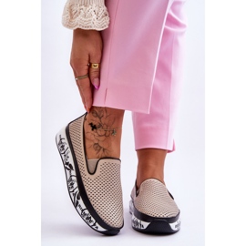 S.Barski Durchbrochene Ledersneaker für Damen Slip-On Beige Sorito 1