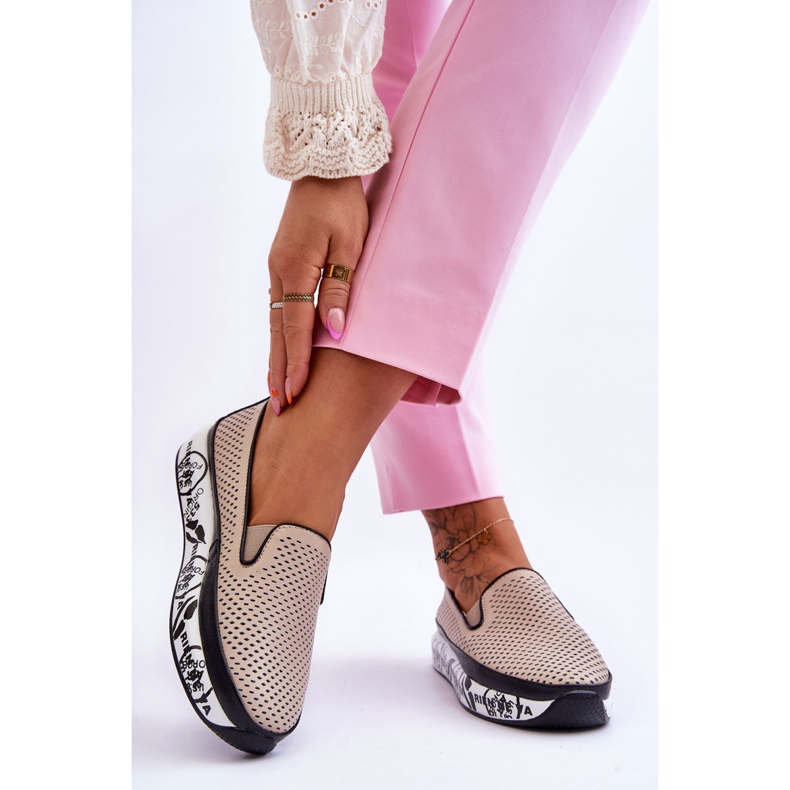 S.Barski Durchbrochene Ledersneaker für Damen Slip-On Beige Sorito 2