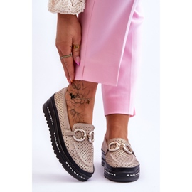 S.Barski Klassische durchbrochene Leder-Loafer mit goldener Rendy-Verzierung 1