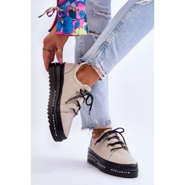 S.Barski Durchbrochene Sportschuhe aus Leder Beige Leonor 2