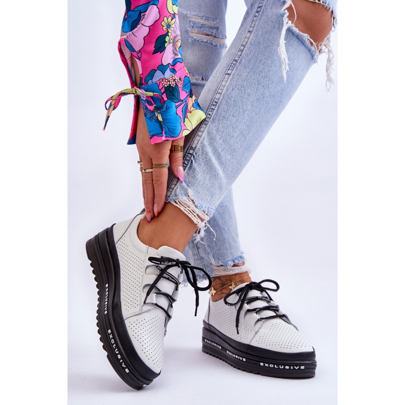 S.Barski Durchbrochene Sportschuhe aus Leder Weiß Leonor 2