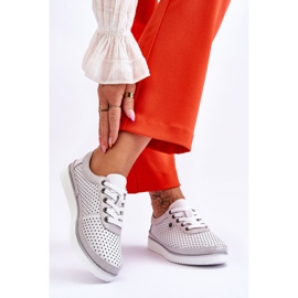 S.Barski Modische durchbrochene Sportschuhe aus Leder Weiß und Silber Cantare 2