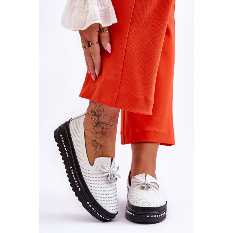 S.Barski Damen-Sneaker aus Leder zum Hineinschlüpfen White Raven weiß 1