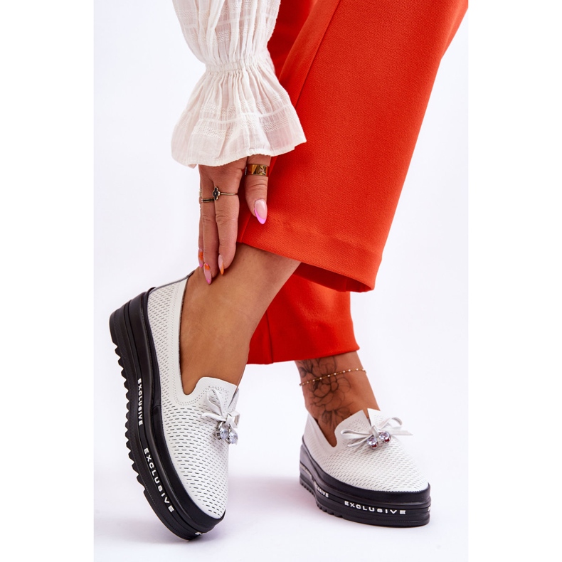 S.Barski Damen-Sneaker aus Leder zum Hineinschlüpfen White Raven weiß 2