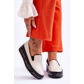 S.Barski Madeline Slip-On-Sneakers aus beigefarbenem Leder mit Plateausohle 1