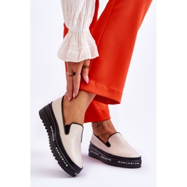 S.Barski Madeline Slip-On-Sneakers aus beigefarbenem Leder mit Plateausohle 2