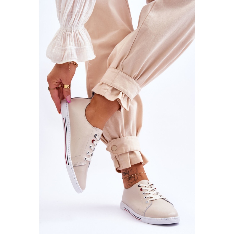 S.Barski Damen Leder Sneakers Beige Renes braun 2