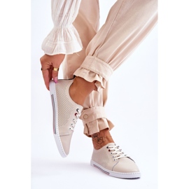 S.Barski Durchbrochene Ledersneaker für Damen Beige Ferone 2