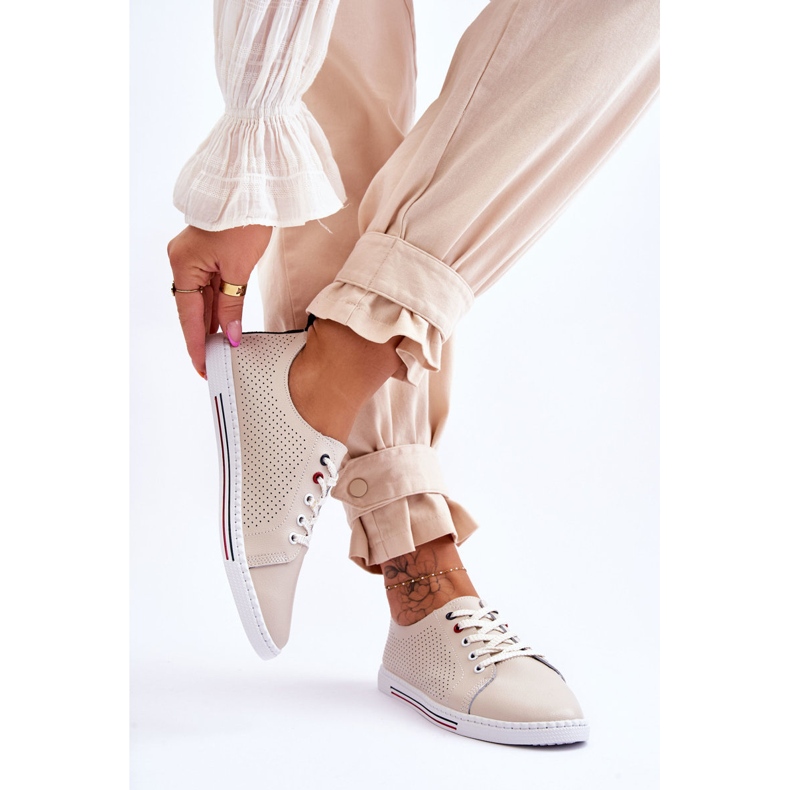 S.Barski Durchbrochene Ledersneaker für Damen Beige Ferone 2