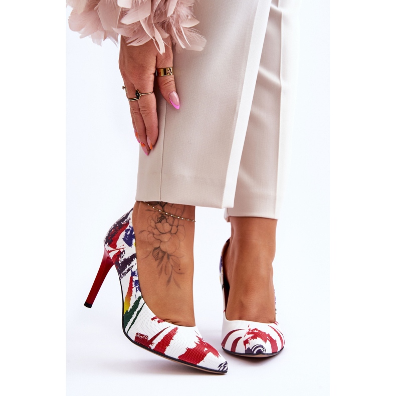 Lewski Shoes Modische Leder High Heels Leski Schuhe 2659 Weiß und Rot 1