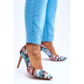 Lewski Shoes Modische Leder High Heels Leski Schuhe 2659 Grün-Blau mehrfarbig 2