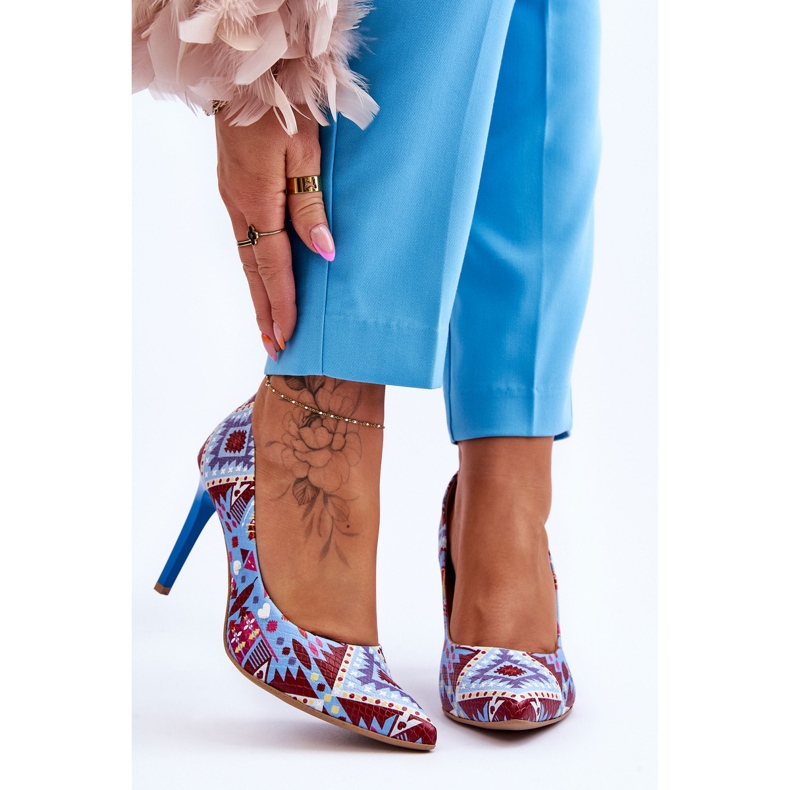 Lewski Shoes Modische Leder High Heels Leski Schuhe 2659 Blau-Rot mehrfarbig 1