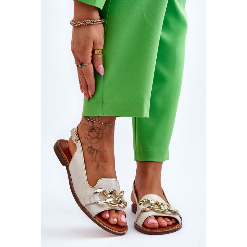 Lewski Shoes Damen Ledersandalen Lewski Schuhe 3230 Beige-Gold braun 1