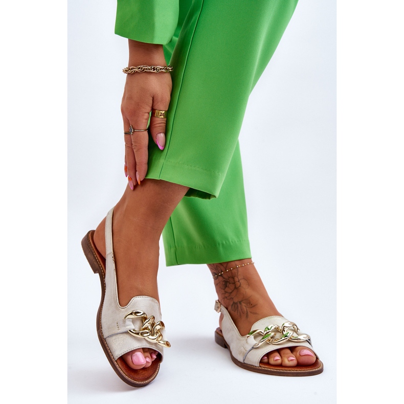 Lewski Shoes Damen Ledersandalen Lewski Schuhe 3230 Beige-Gold braun 2