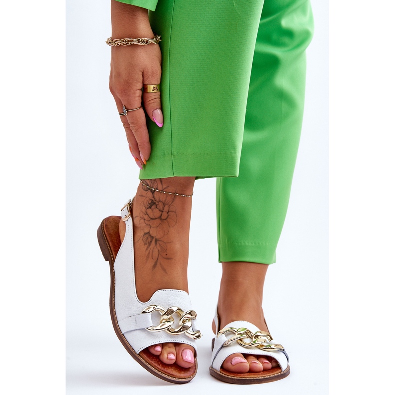 Lewski Shoes Ledersandalen für Damen Leewski Schuhe 3230 Weiße Erbsen 1