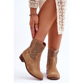 Lewski Shoes Durchbrochene Damenstiefel aus Wildleder Leski Schuhe 3301 Beige 1