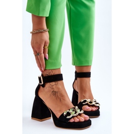 Lewski Shoes Damensandalen aus Wildleder auf massiven Absätzen Leski Schuhe 3207 Schwarz 1