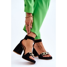 Lewski Shoes Damensandalen aus Wildleder auf massiven Absätzen Leski Schuhe 3207 Schwarz 2