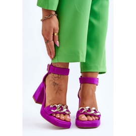 Lewski Shoes Damensandalen aus Wildleder auf massiven Absätzen Leski Schuhe 3207 Fuchsia rosa 1