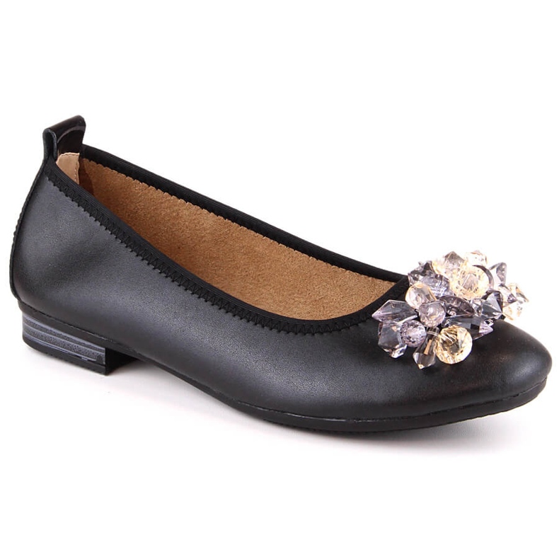 Ballerinas aus Leder mit niedrigem Absatz für Damen mit Kristallen schwarz Filippo DP4527 2